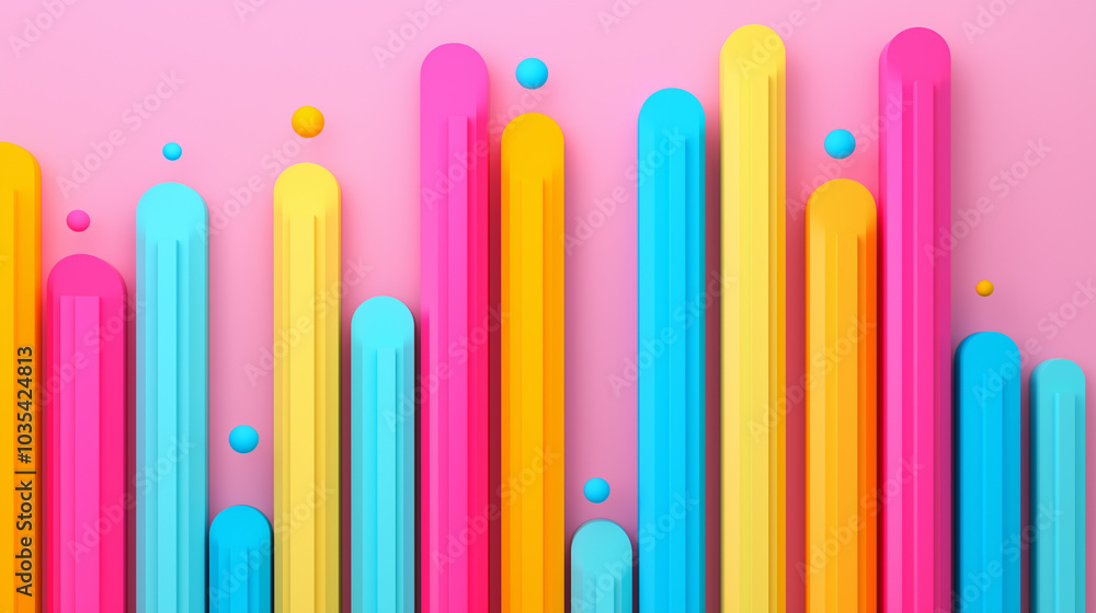 Abstract Colorful Cylinders on Pink Background Abstract Colorful Cylinders on Pink Background