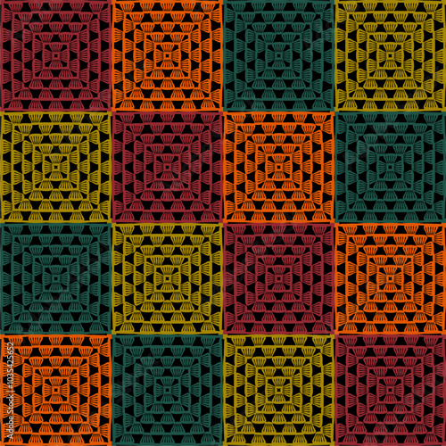Pattern with crochet granny square with flowers wallpaper handmade decorative art design print	