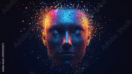 Wallpaper Mural An abstract 3D rendering of a human face designed for recognition, composed of particles, gems, and polygons. The illustration features a robot or cyborg with a neon glow, representing future technolo Torontodigital.ca