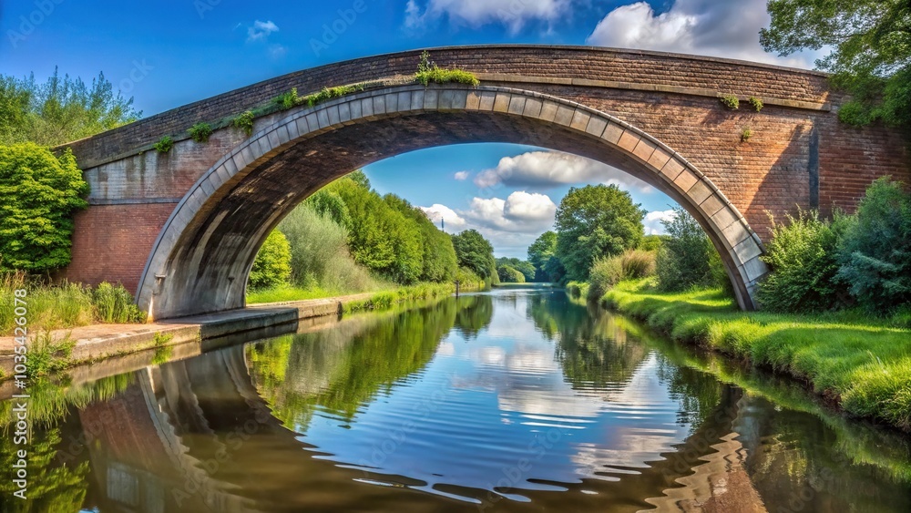 Fototapeta premium Low angle view of an arch shaped road bridge over a river canal