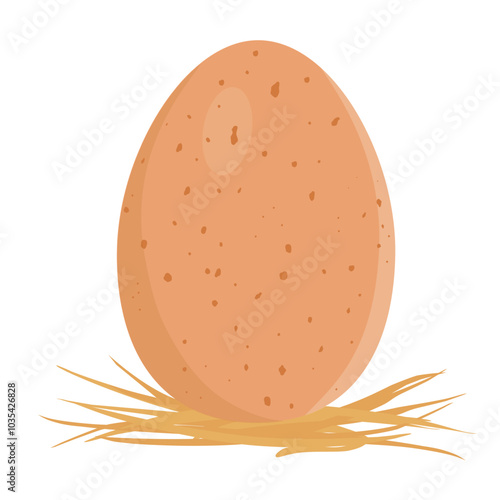 Fresh chichen egg in straw isolated on white background