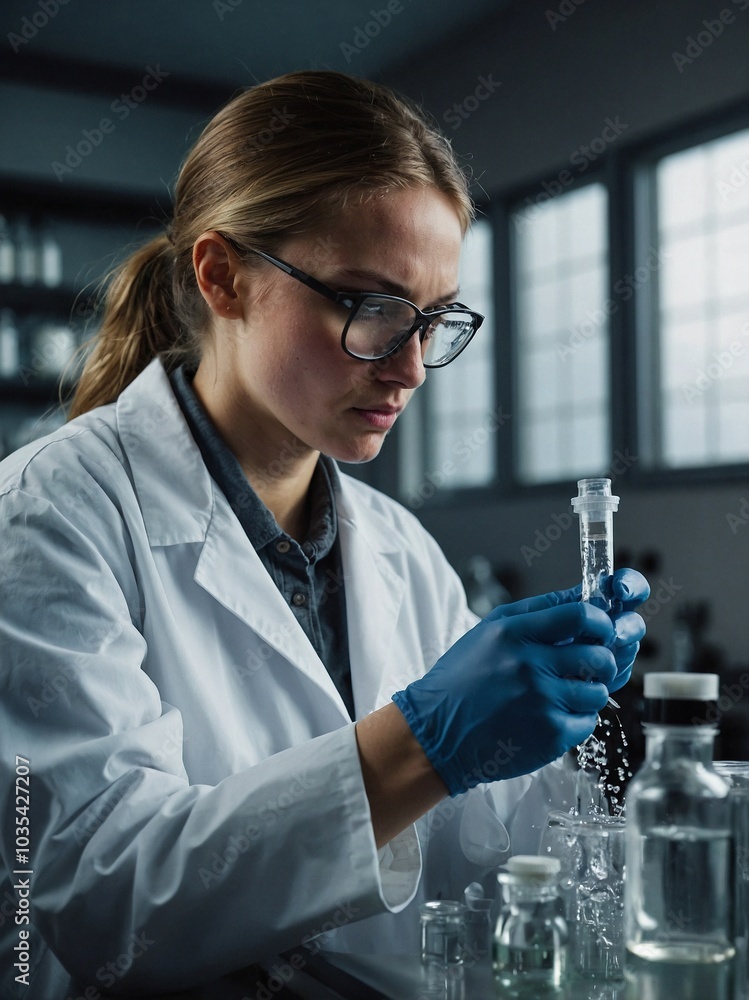 Science student conducting experiments in a laboratory focused on ...