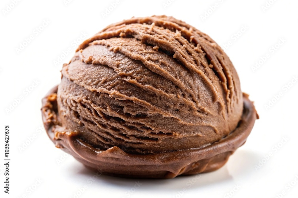 Low angle view of chocolate scoop ice cream on white background Low angle view of chocolate scoop ice cream on white background