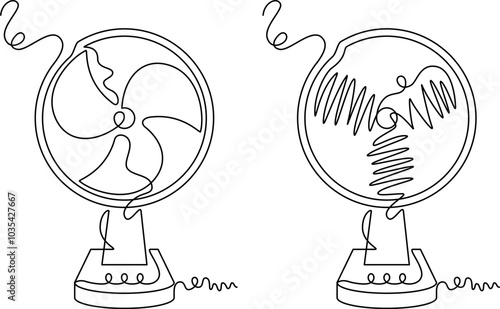 one line art electric fan vector illustration. line art, one continuous line, simple, hand drawn and sketch style. for icons, symbols, signs or logos