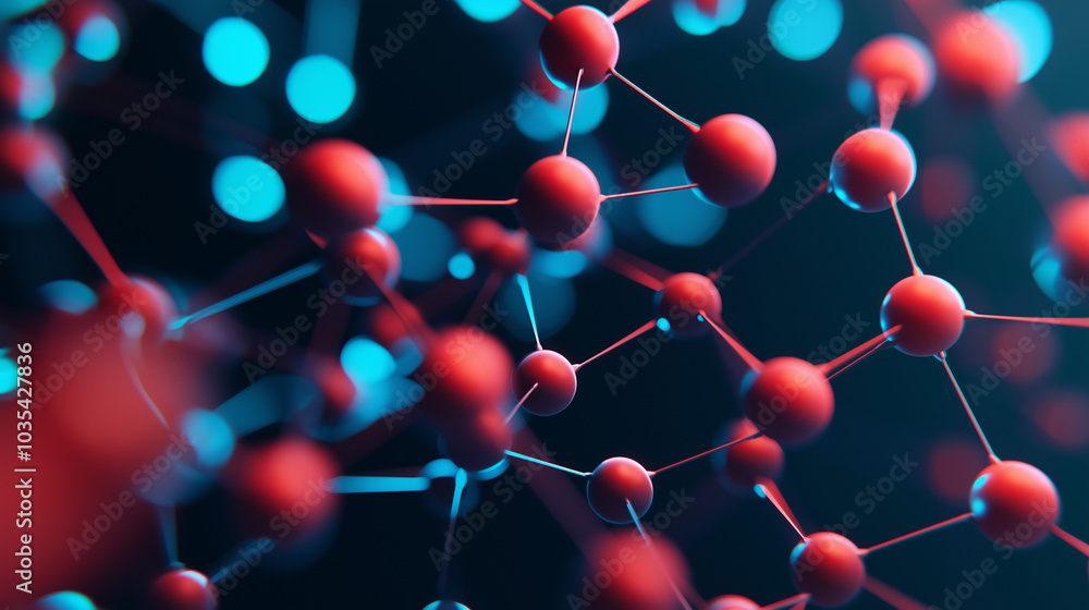 Abstract Red and Blue Molecular Structure Abstract Red and Blue Molecular Structure
