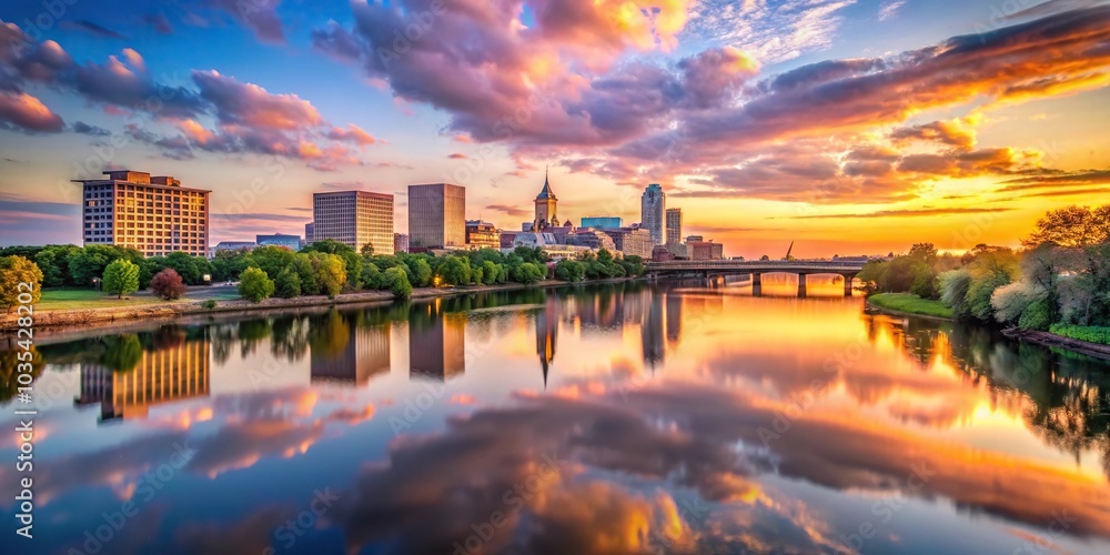 Low angle view of Connecticut River during sunset in Hartford, Connecticut Low angle view of Connecticut River during sunset in Hartford, Connecticut