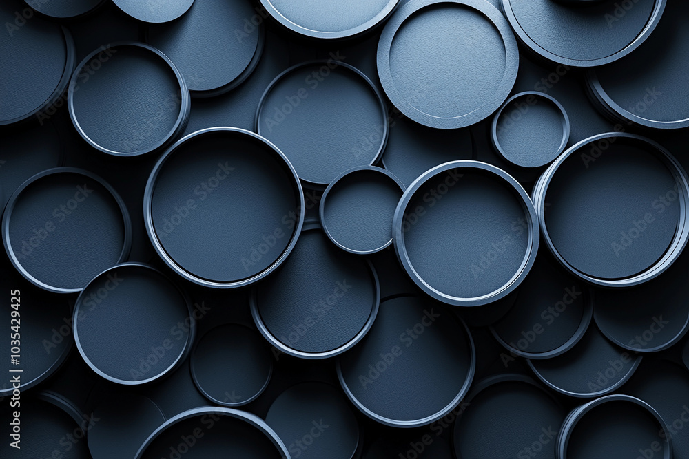 Abstract arrangement of dark circular elements on a textured surface Abstract arrangement of dark circular elements on a textured surface