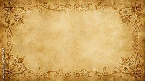 Low angle view of elegant parchment paper background with decorative corners