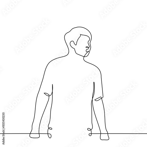 man standing stunned with mouth open - one line art vector. concept emotion of shock, paralysis, confusion, fear, curiosity