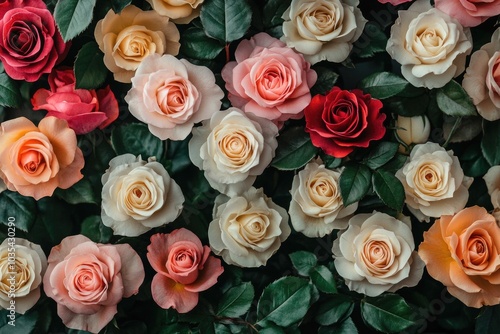 Colorful roses forming a beautiful floral background