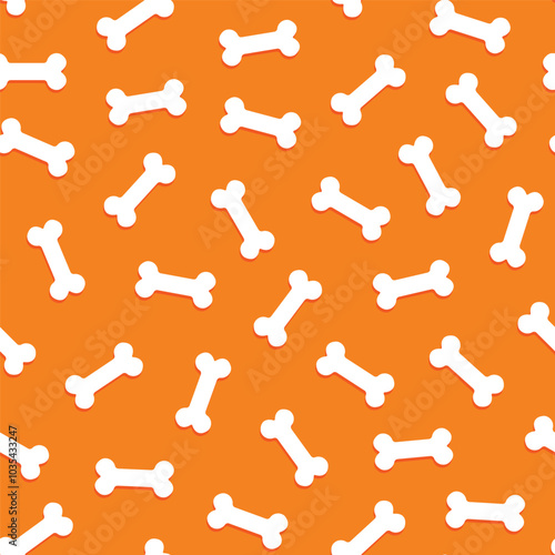 Seamless pattern of collection of white bones scattered on an orange background