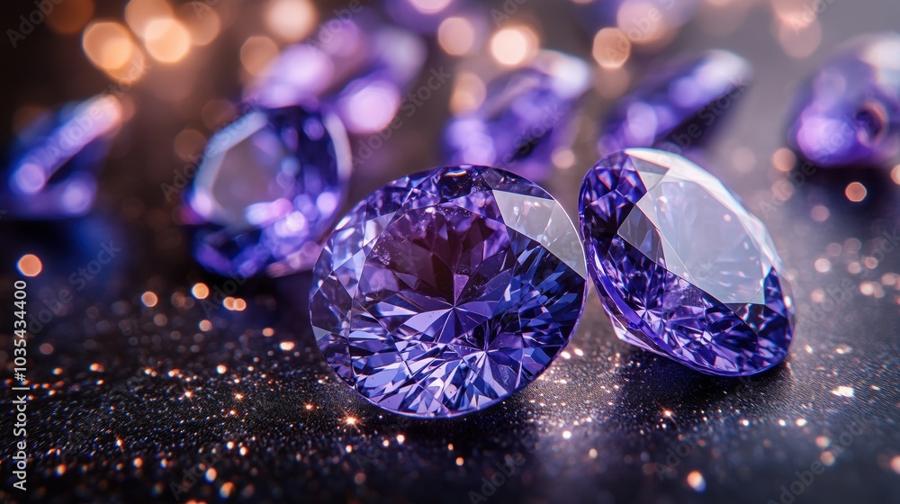 Tanzanite gemstones arrangement on glittering surface for jewelry design inspiration Tanzanite gemstones arrangement on glittering surface for jewelry design inspiration