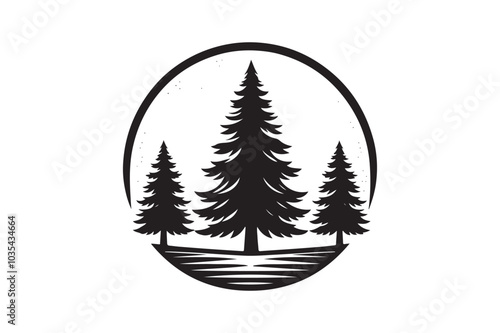 pine tree vector silhouette black and white 