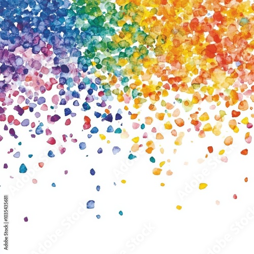 Watercolor Confetti. Graduated Rainbow Confetti Scatter on White Background