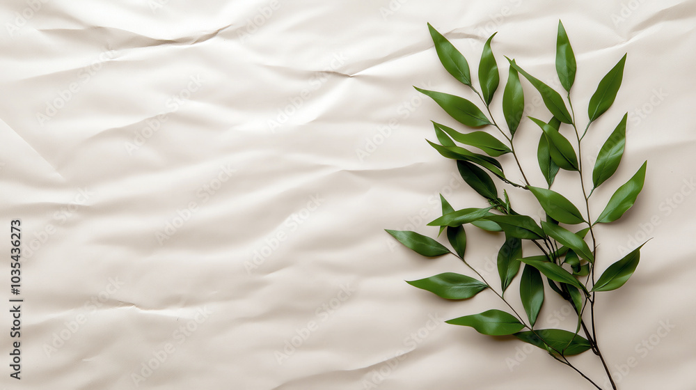 Green Leaves on Minimalist Beige Background, Natural and Organic Aesthetic Design Green Leaves on Minimalist Beige Background, Natural and Organic Aesthetic Design
