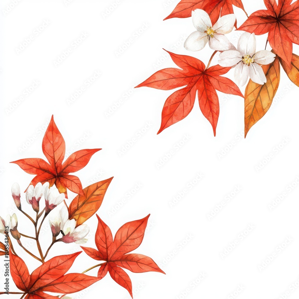 Autumn leaves and flowers on a white isolated background. Autumn leaves and flowers on a white isolated background.
