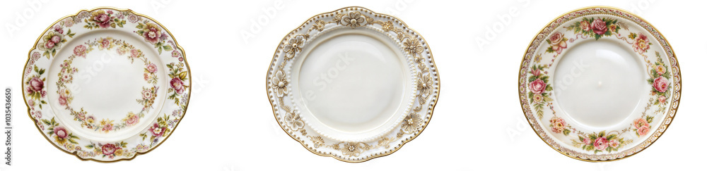Decorative porcelain plates. Set of png on transparent background Decorative porcelain plates. Set of png on transparent background
