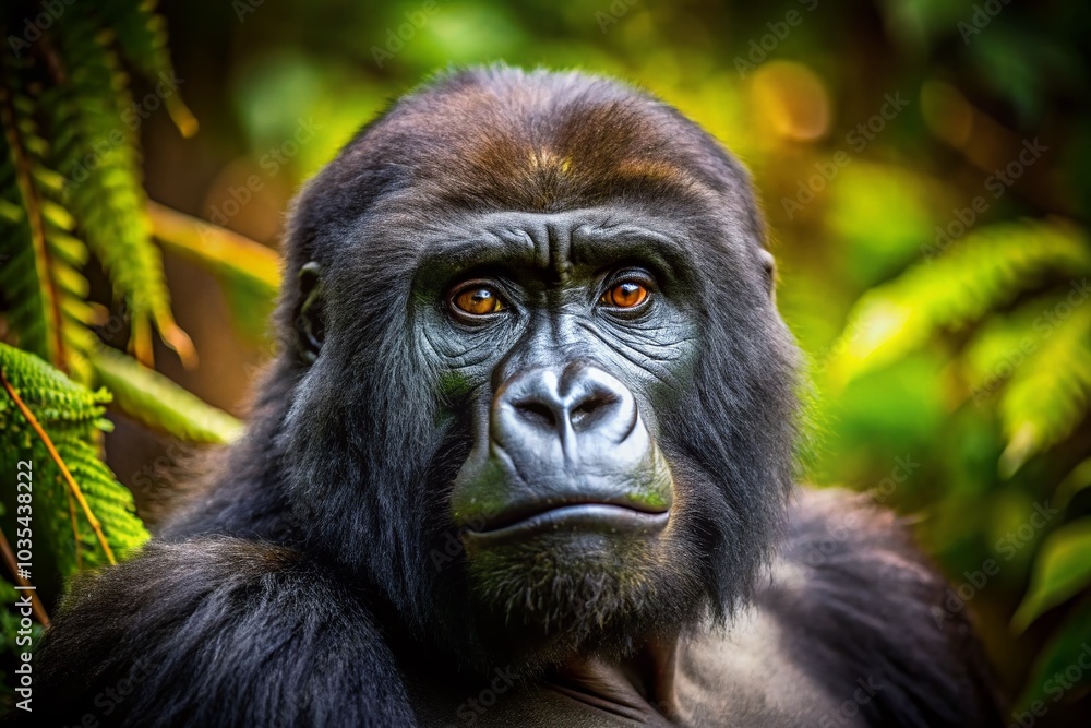 Intellectual Gorilla Portrait - Majestic Primate in Thoughtful Pose, Nature-Inspired Background, Unique Animal Intellectual Gorilla Portrait - Majestic Primate in Thoughtful Pose, Nature-Inspired Background, Unique Animal
