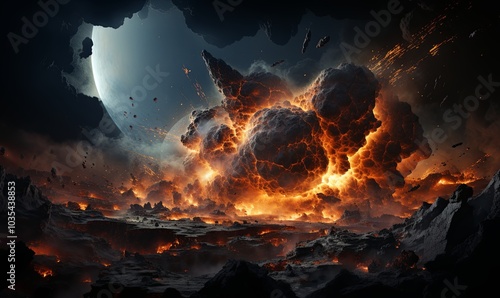 Massive Explosion of Rocks and Lava in Dark Sky