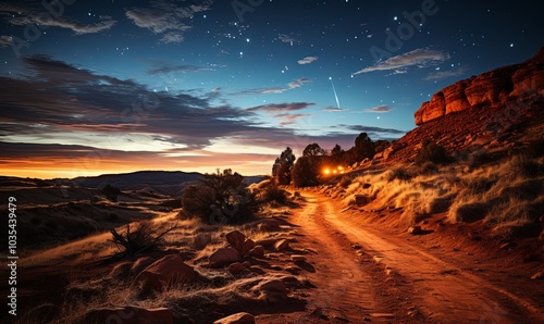 Dirt Road at Night With Stars photo