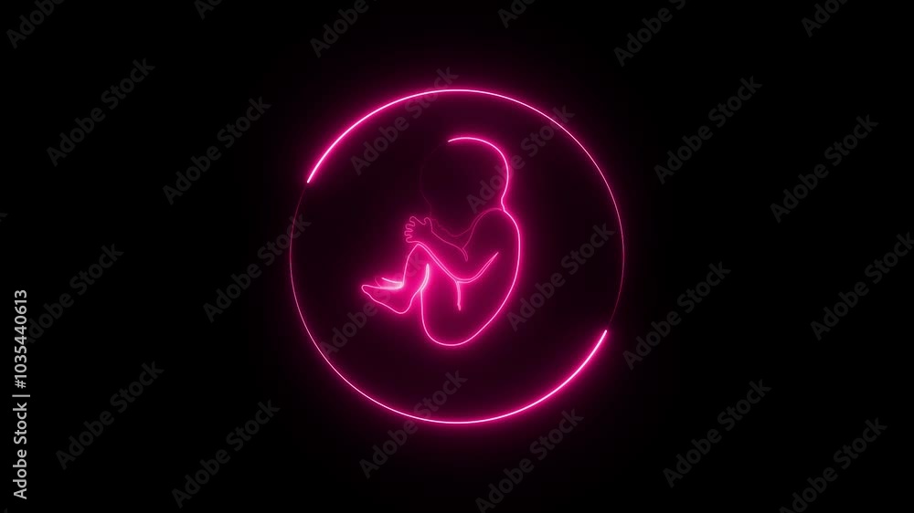 Human embryonic and fontal development. Glowing neon human fetus inside the womb. Red color Human anatomy baby concept. Pregnancy fetal fetus development icon. Human embryonic and fontal development. Glowing neon human fetus inside the womb. Red color Human anatomy baby concept. Pregnancy fetal fetus development icon.