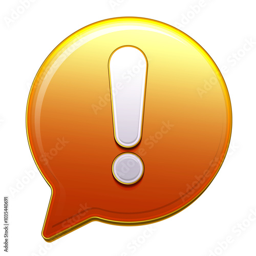 Isolated orange bubble chat icon with caution symbol