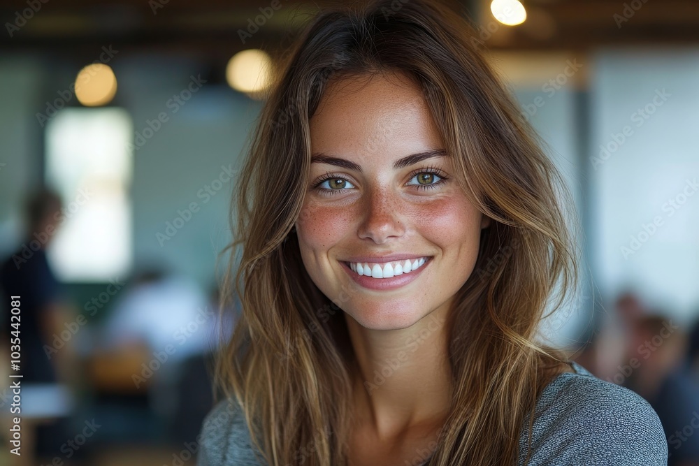 Happy female entrepreneur smiling cheerfully in an office, Generative AI Happy female entrepreneur smiling cheerfully in an office, Generative AI