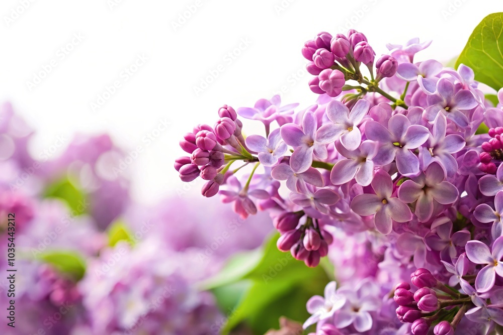 Low angle view of spring lilac flowers on white background Low angle view of spring lilac flowers on white background