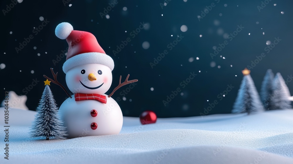 Fototapeta premium Cute snowman. Winter holiday theme.