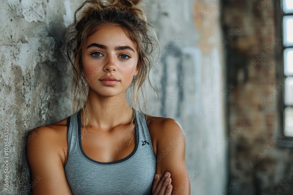 Woman taking a break after physical workout, Generative AI Woman taking a break after physical workout, Generative AI