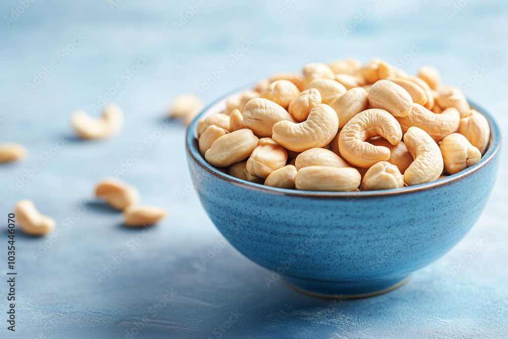 A bowl filled with roasted cashew nuts, with copy space. A bowl filled with roasted cashew nuts, with copy space.