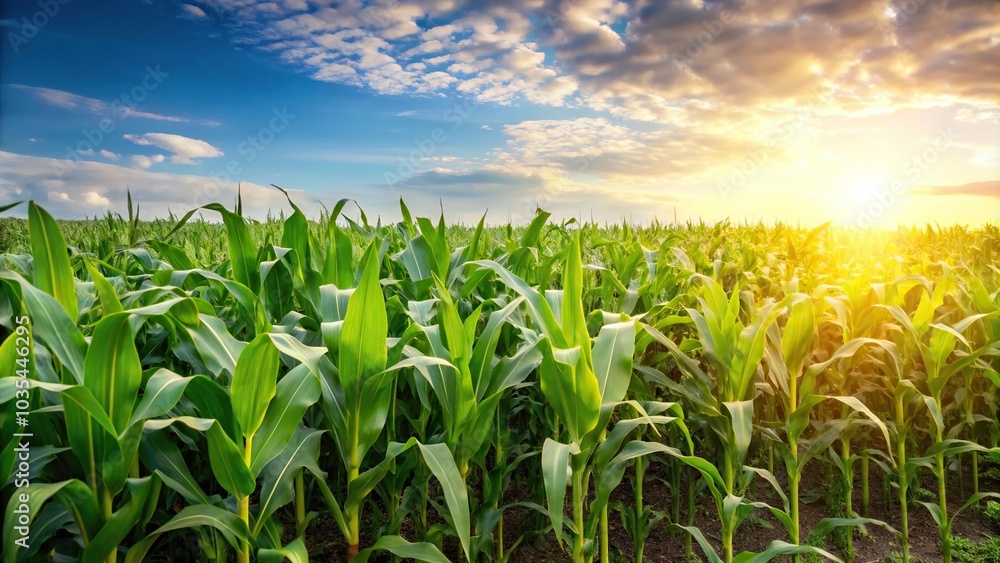 Obraz premium Lush corn field under bright sun