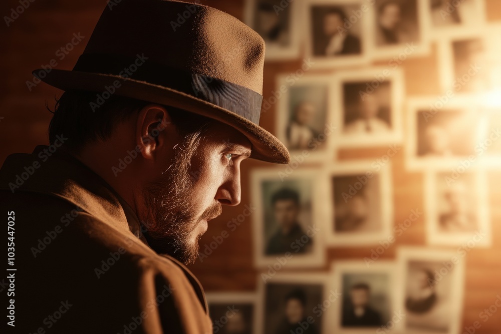 Obraz premium Shadows of Inquiry: A Detective's Contemplation
