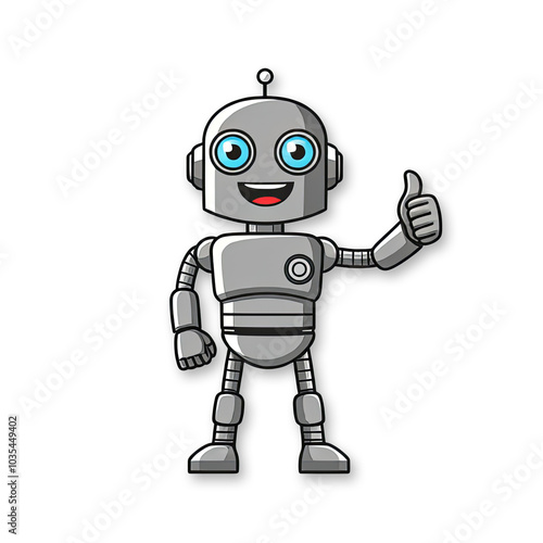 Smiling Cartoon Robot Giving Thumbs Up in Friendly Gesture png isolated on transparent background