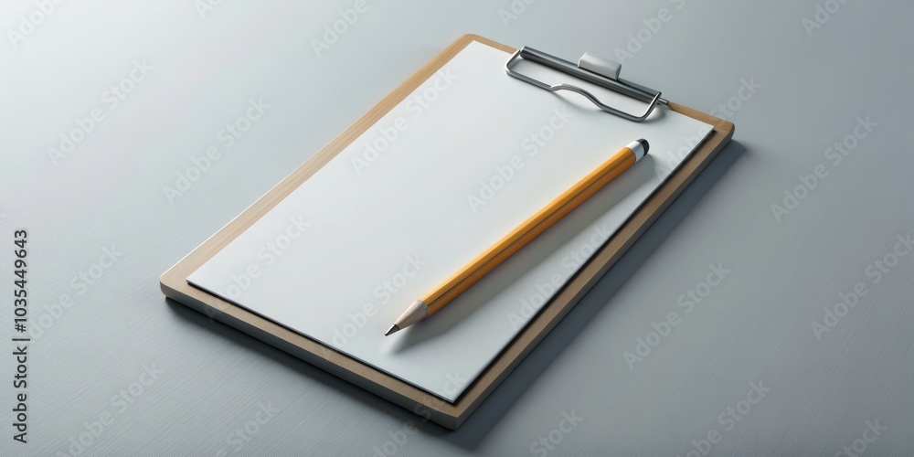 Sleek 3D clipboard and pencil designed for user interfaces, posters, and social media. Elevate your creative projects with contemporary modern design elements.