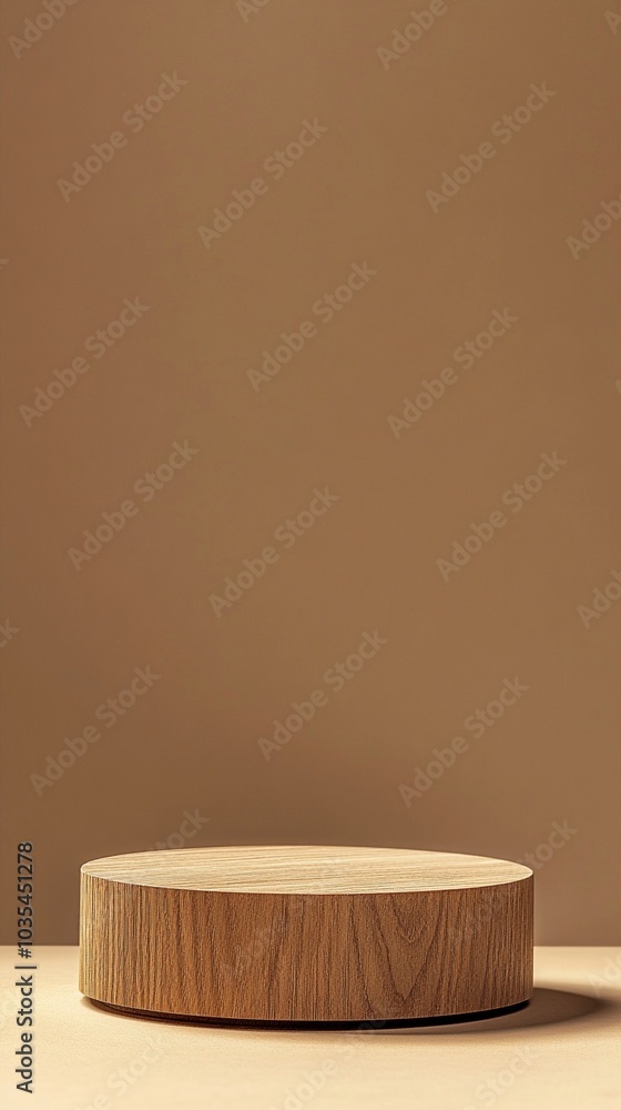 Minimalist wooden circular platform on beige background, perfect for product display or modern interior design. Sleek and natural aesthetics blend. Minimalist wooden circular platform on beige background, perfect for product display or modern interior design. Sleek and natural aesthetics blend.