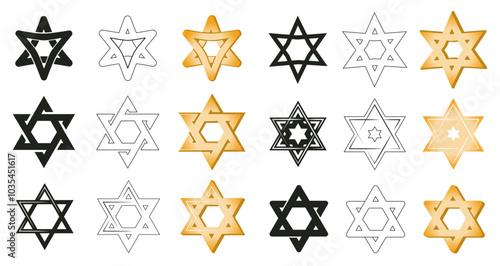 Star of David symbol, icon set.