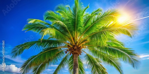 Lush Green Palm Tree with Copy Space for Tropical Vacation Theme