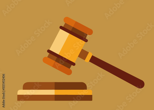 A wooden hammer with a wooden handle is on top of a wooden base. The hammer is being used to symbolize the power of the law