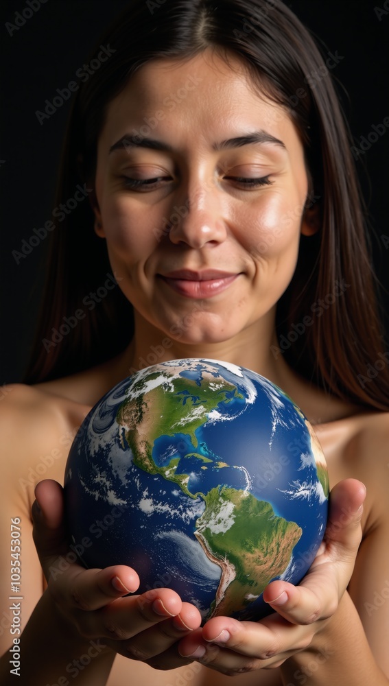 Nurturing Mother Earth depicted in an image with global focus Nurturing Mother Earth depicted in an image with global focus