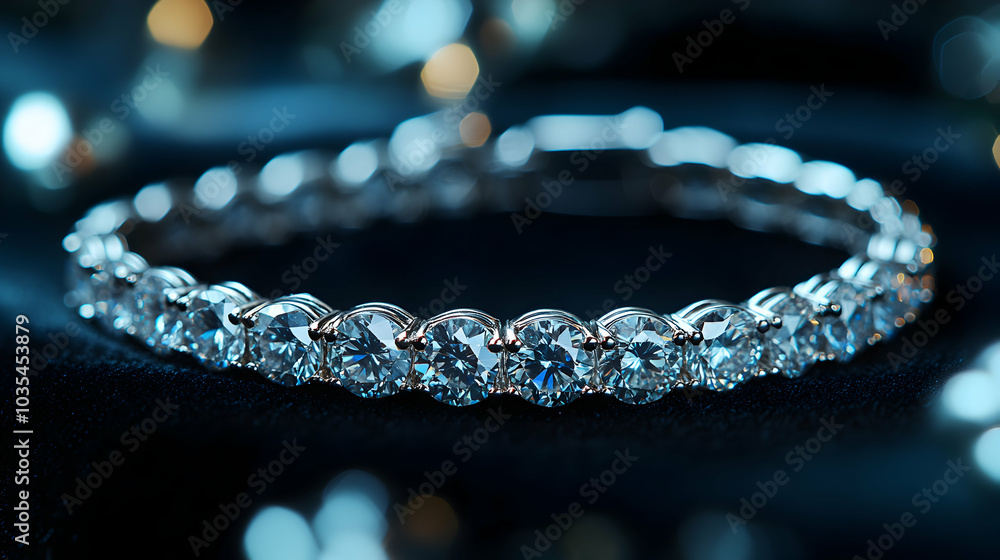 Classic Diamond-Studded Bracelet Elegantly Displayed on Black Velvet Surface Classic Diamond-Studded Bracelet Elegantly Displayed on Black Velvet Surface