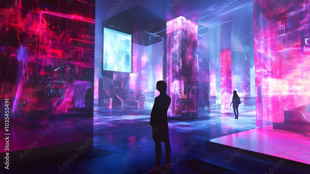 Experiencing virtual technology world. Mixed media. Experiencing virtual technology world. Mixed media.