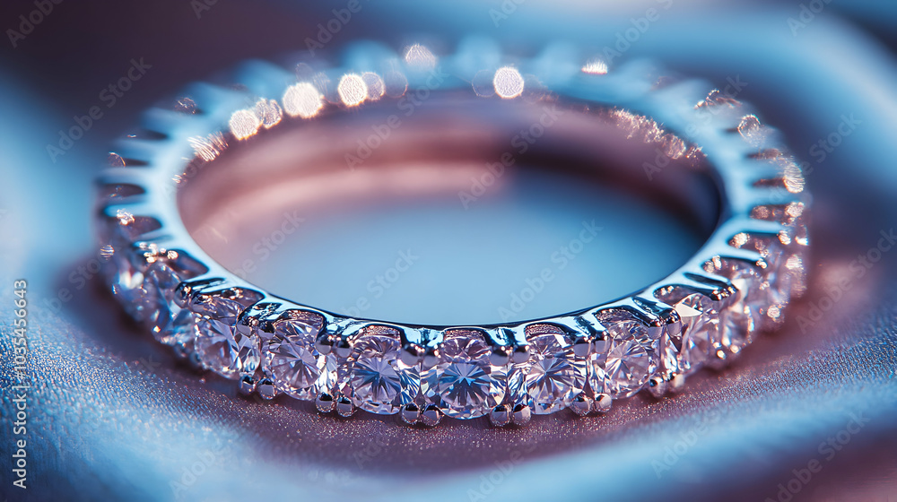 Elegant Diamond Eternity Ring Displayed on Luxurious Satin Surface Elegant Diamond Eternity Ring Displayed on Luxurious Satin Surface