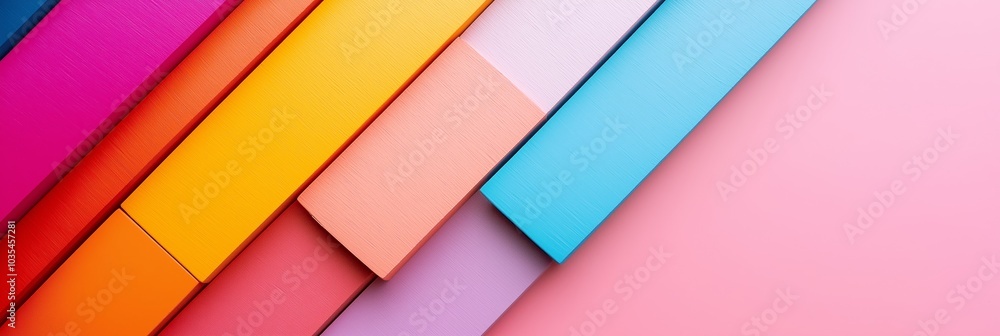 Diagonal arrangement of colorful blocks on a pink backdrop, creating a dynamic and visually engaging pattern. Diagonal arrangement of colorful blocks on a pink backdrop, creating a dynamic and visually engaging pattern.