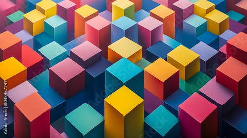 Colorful 3D Geometric Pattern of Cubes Creating an Optical Illusion in Vibrant Hues