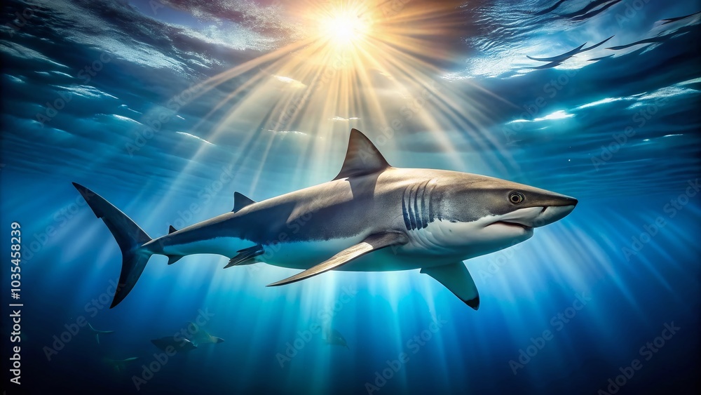 Obraz premium Majestic Big Shark in Deep Blue Water - Perfect for Ocean Wildlife Themes