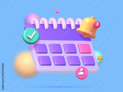 3D calendar date and time for reminder day with notice alert. Calendar clock for schedule appointment and marked notifications alert concept. 3d date reminder icon