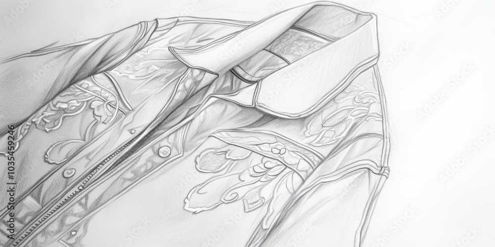Pencil drawing of an embroidered jacket. Pencil drawing of an embroidered jacket.