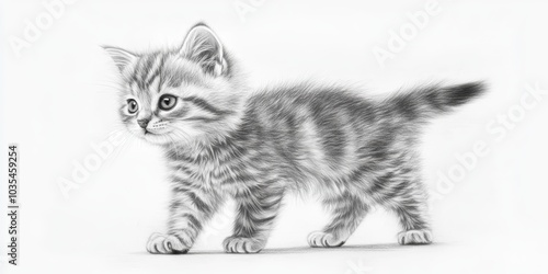 Wallpaper Mural Pencil drawing of a fluffy kitten walking. Torontodigital.ca