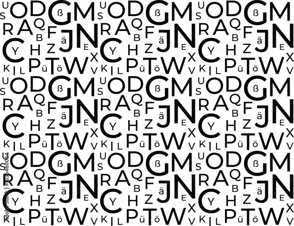 Buchstaben des deutschen Alphabets. Abstrakter Hintergrund. Schwarze Buchstaben auf weißem Hintergrund. Isoliert. Vektor-Illustration Buchstaben des deutschen Alphabets. Abstrakter Hintergrund. Schwarze Buchstaben auf weißem Hintergrund. Isoliert. Vektor-Illustration
